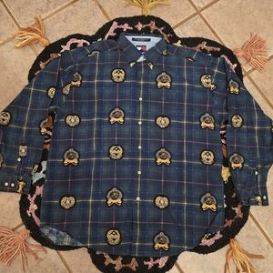 🔥 Tommy Hilfiger Y2K Plaid Shirt with Embroidered Patches🔥 Size L